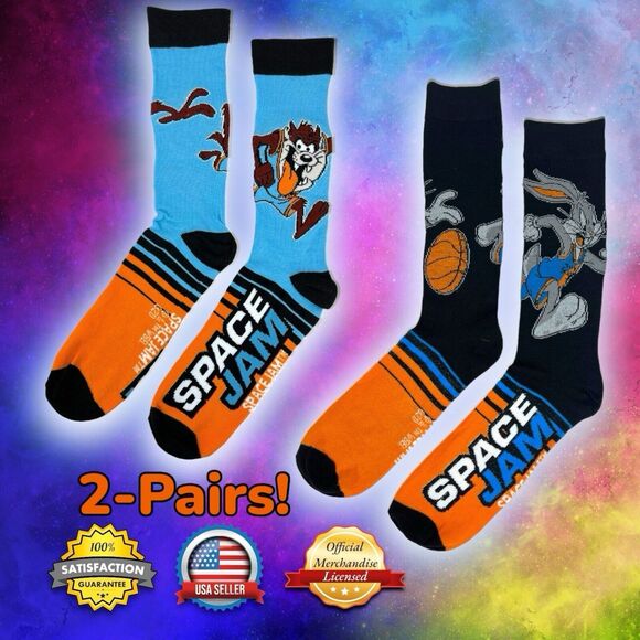 OFFICIAL Space Jam Crew Socks ADULT SHOE SIZE 6-12 Bugs Bunny & Taz Looney Tunes - Picture 1 of 15